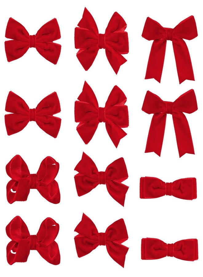 KCHIES Red Velvet Ribbon Bow Hair Clip 12pcs 3in Christmas Dressy Bow Alligator Barrettes Valentines New Year Ponytail Decor Accessory Small for Little Teen Toddler Baby Girls Kids Gift - Image 1